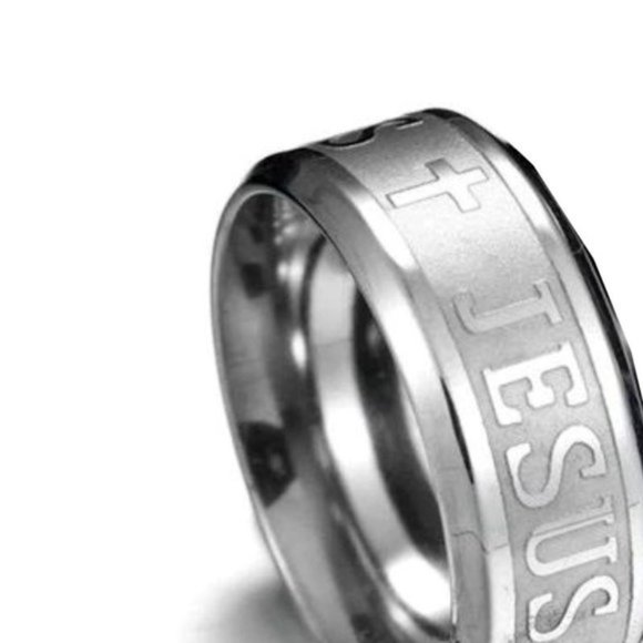 New Stainless Steel Cross Jesus 8mm Ring - Picture 3 of 4